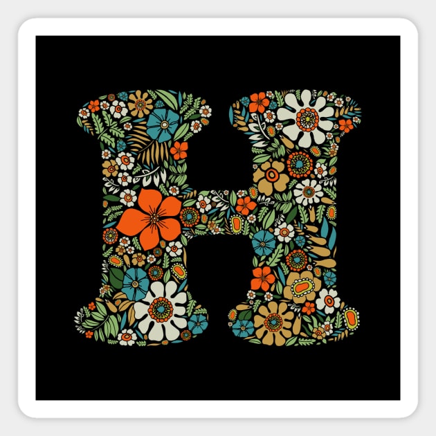 Hippie Floral Letter H Magnet by zeljkica